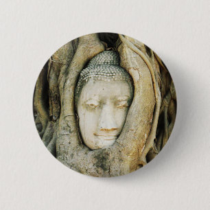 Badge Rond 5 Cm Tête de Bouddha dans le Fig Tree .. Ayutthaya, Tha