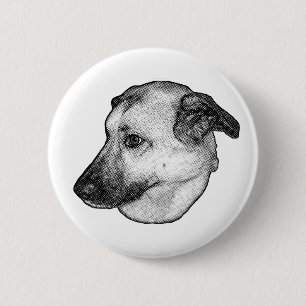 Badge Rond 5 Cm Tête de Chien, Bouton Manga