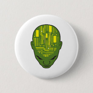 Badge Rond 5 Cm tête de la carte de circuits imprimés jaune et ver