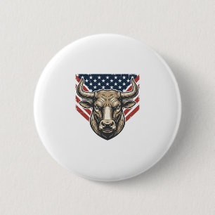 Badge Rond 5 Cm Tête de taureau patriotique gravure vintage Art ve