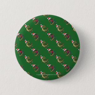 Badge Rond 5 Cm Têtes et Queues Festif TRex Motif Vert