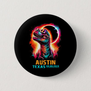 Badge Rond 5 Cm Texas Total Solar Eclipse 2024 T Rex Dinosaur