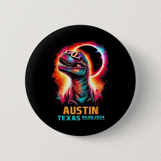 Badge Rond 5 Cm Texas Total Solar Eclipse 2024 T Rex Dinosaur (Devant)