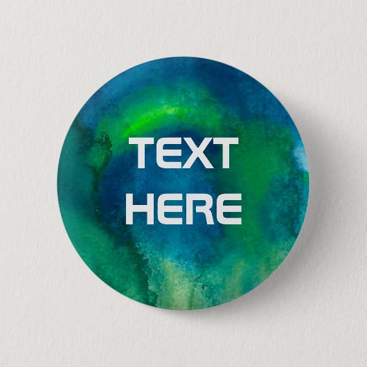 Badge Rond 5 Cm Texte de coutume d'aquarelle de vert bleu (Devant)