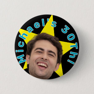 Badge Rond 5 Cm Texte de photo personnalisé et nom d'anniversaire