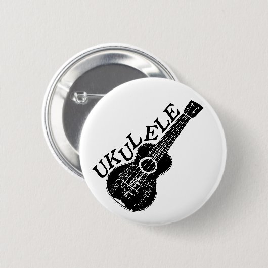 Badge Rond 5 Cm Texte et image noir et blanc Ukulele (Devant & derrière)