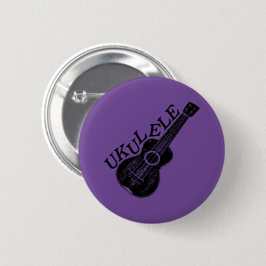 Badge Rond 5 Cm Texte Et Image Ukulele (Devant & derrière)