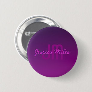 Badge Rond 5 Cm Texte Monogrammé Moderne Éditable & Ombre Violet 