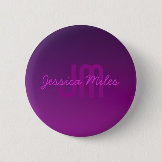 Badge Rond 5 Cm Texte monogramme modifiable moderne & Ombre violet (Devant)