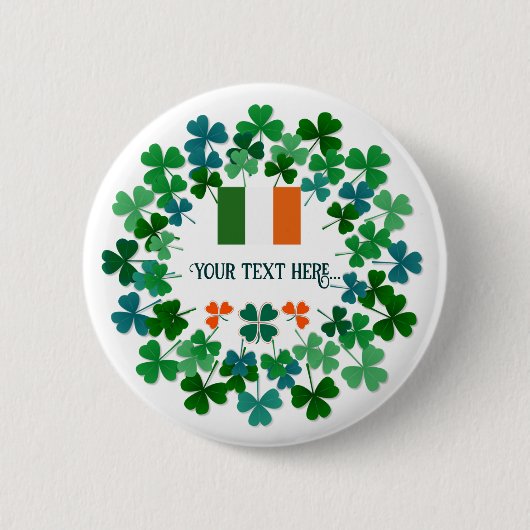 Badge Rond 5 Cm Texte personnalisé Shamrock et drapeau irlandais (Devant)