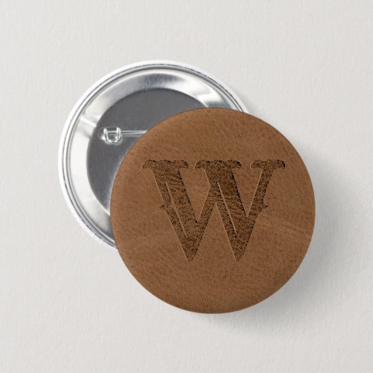Badge Rond 5 Cm Texture en cuir Brown Monogramme initial (Devant & derrière)