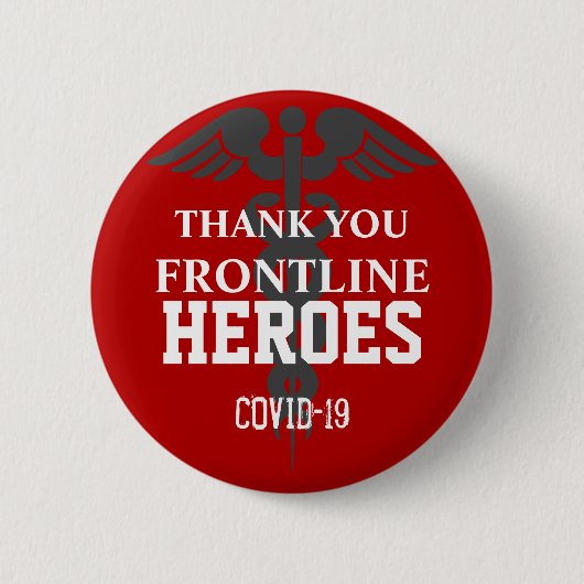 Badge Rond 5 Cm Thank You Frontline Heroes Covid 19 Red White (Devant)