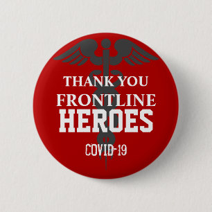 Badge Rond 5 Cm Thank You Frontline Heroes Covid 19 Red White