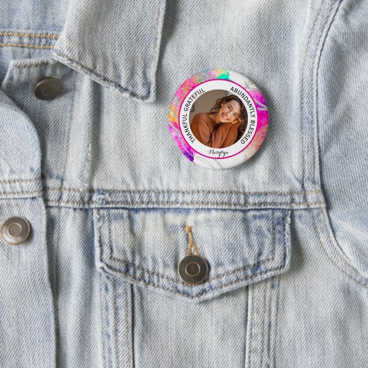 Badge Rond 5 Cm Thankful Grateful Blessed Quote photo Rainbow (En situation)