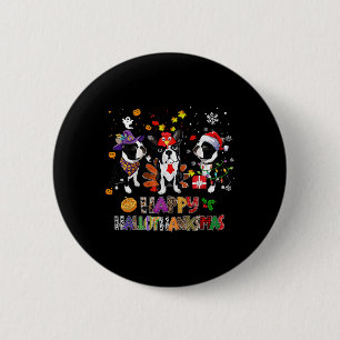 Badge Rond 5 Cm Thankgiving Noël Boston Terrier Dog Hallotha