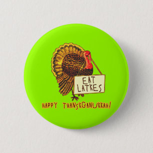 Badge Rond 5 Cm Thanksganukkah heureux MANGENT des LATKES