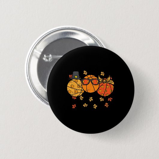 Badge Rond 5 Cm Thanksgiving Basketballs Pilgrim Automne Automne H (Devant & derrière)