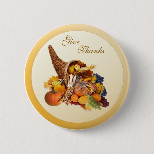 Badge Rond 5 Cm Thanksgiving. Bouton de corne d'abondance (Devant)