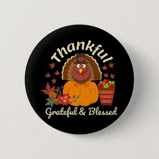 Badge Rond 5 Cm Thanksgiving Grateful & Blessed (Devant)