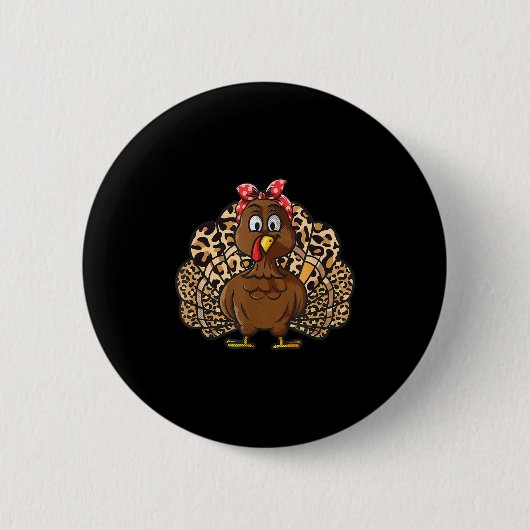 Badge Rond 5 Cm Thanksgiving Leopard Turkey Women Girl Autumn Fall (Devant)