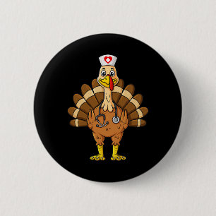 Badge Rond 5 Cm Thanksgiving Nurse Turkey Scrub Fun Nurse