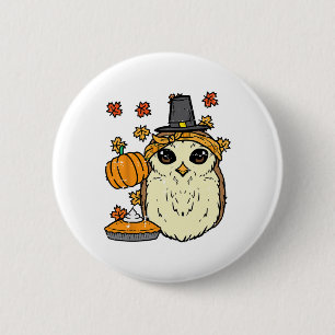 Badge Rond 5 Cm Thanksgiving Owl Pilgrim mignonne Automne Femmes G