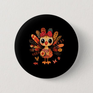 Badge Rond 5 Cm Thanksgiving Turquie mignonne Coquette Bow Girl Wo