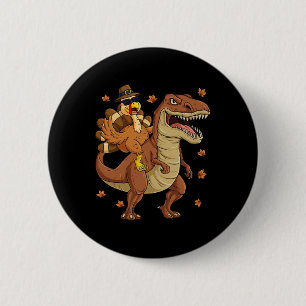Badge Rond 5 Cm Thanksgiving Turquie Riding T Rex Dinosaur Toddler