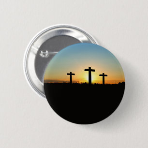 Badge Rond 5 Cm The Crucifixion Crosses at Sunset