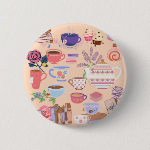 Badge Rond 5 Cm Thé Et Livres