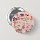 Badge Rond 5 Cm Thé Et Livres (Devant & derrière)