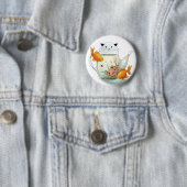 Badge Rond 5 Cm Thé fleurissant dans une théière et un poisson (En situation)