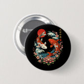 Badge Rond 5 Cm The Great Wave Off Koi Fish  (Devant & derrière)