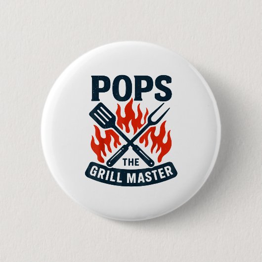 Badge Rond 5 Cm The Grill Master Bbq Father's Day Grandpa Grilling (Devant)