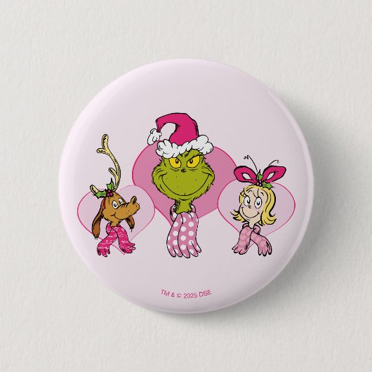 Badge Rond 5 Cm The Grinch Crew in Pink Valentine's Portrait (Devant)