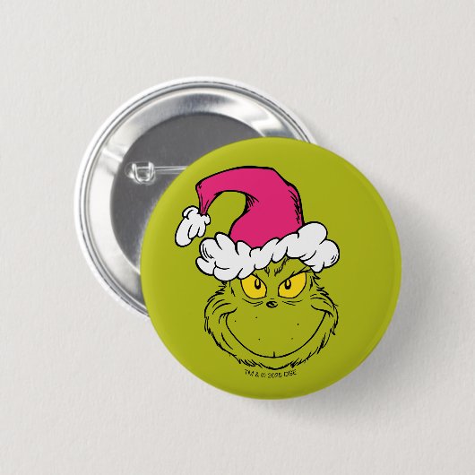 Badge Rond 5 Cm The Grinch in Pink Santa Hat (Devant & derrière)
