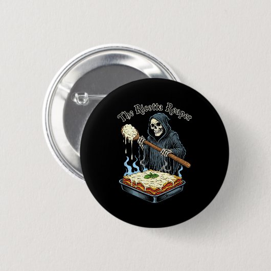 Badge Rond 5 Cm The Ricotta Reaper Funny Italian Halloween Lasagna (Devant & derrière)