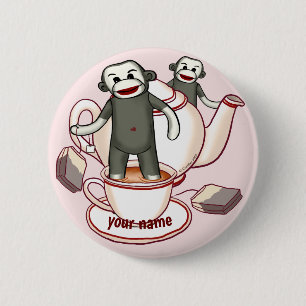 Badge Rond 5 Cm Théière Sock Monkey bouton épinglé