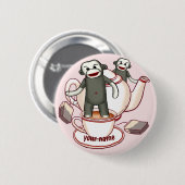 Badge Rond 5 Cm Théière Sock Monkey bouton épinglé (Devant & derrière)