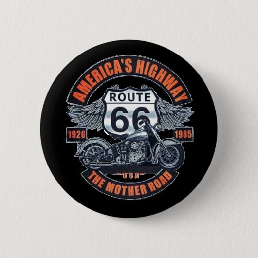 Badge Rond 5 Cm Thème de base foncé Route 66 Motos (Devant)