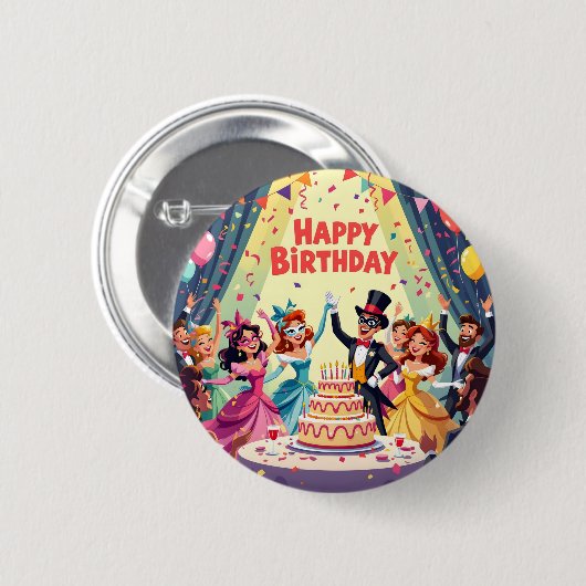 Badge Rond 5 Cm Thème de masquerade d'anniversaire mignon (Devant & derrière)