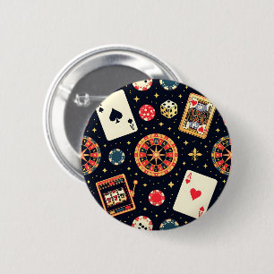 Badge Rond 5 Cm Thème de motif de casino sur fond noir