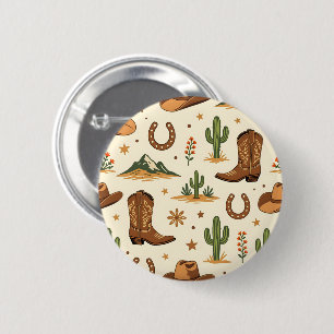 Badge Rond 5 Cm Thème de pays occidental avec cactus