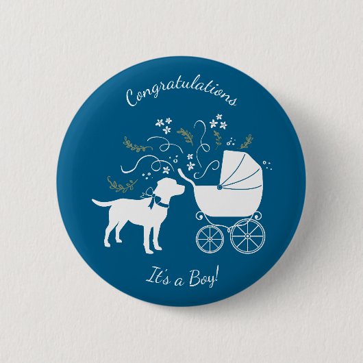 Badge Rond 5 Cm Thème Labrador - Baby shower de chien Blue Lab (Devant)