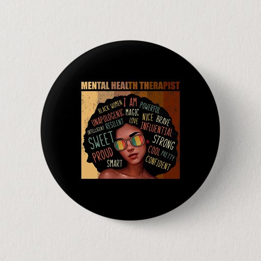 Badge Rond 5 Cm Thérapeute en santé mentale Afro Femmes Noir Histo (Devant)