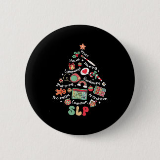 Badge Rond 5 Cm Thérapie vocale Arbre de Noël Joyeux Noël Slp Ther