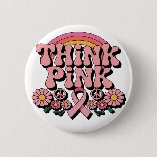 Badge Rond 5 Cm Think Pink Breast Cancer Awareness Design Button (Devant)