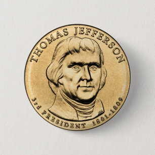 Badge Rond 5 Cm Thomas Jefferson Président $1 Coin Bouton