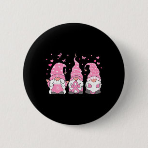 Badge Rond 5 Cm Three Gnome Pink Ribbon Warrior Breast Cancer Awar