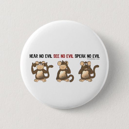 Badge Rond 5 Cm Three Wise Monkeys Buttons (Devant)